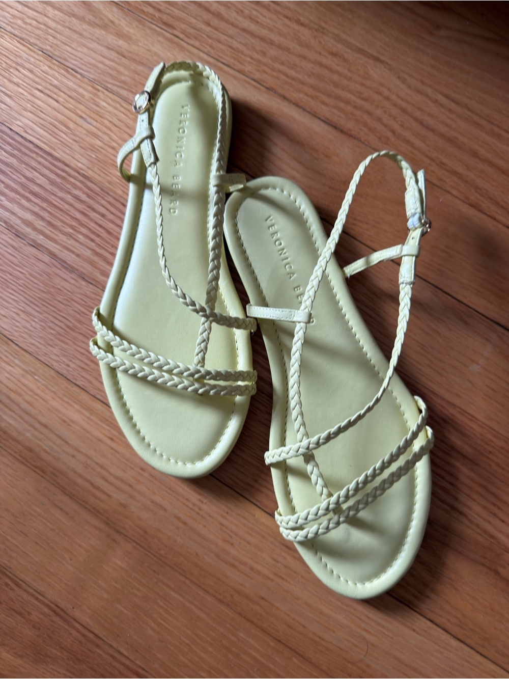 Veronica Beard Light Yellow Braided-Strap Flat Sandals